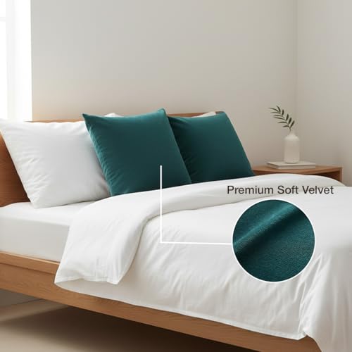 Image of HOMEMONDE Velvet Cushion Covers Set of 5-16x16 Inch Decorative Pillow Cover for Sofa, Couch, Chair, Rama Green