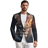 AQYAPTOIY Lion Men Blazer 3XL Big and Tall Summer Sports Suit Jacket with 2 Pockets Brown Casual One Button Blazer Jacket Skin Friendly Sport Coat Lapel Outfits Chaqueta de Traje para Hombre