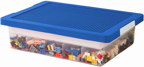 Image of Edu Toys Toy Bricks Blocks Organizer Bins with Compartments, Building Blocks Storage, Storage Containers for Building Brick Blocks Storage, Plastic Stackable Organizer Bin Toy Chest (Blue)
