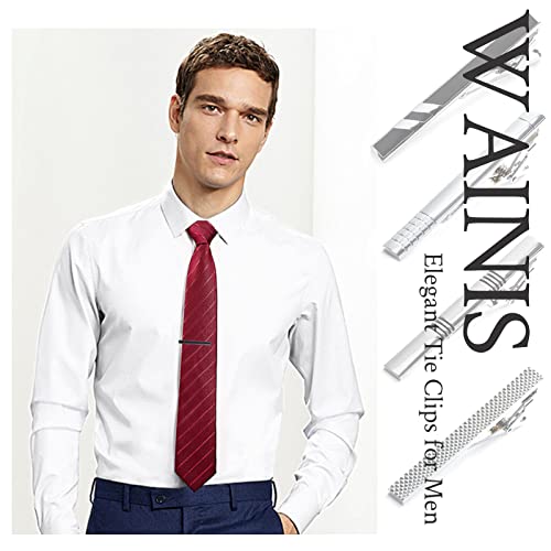 WAINIS 16 PCS Tie Bar Clip, Tie Tack Pins Tie Clips for Men Father's Day Silver Necktie Bar Pinch Clip Set Metal Clasps Business Professional Fashion Designs3