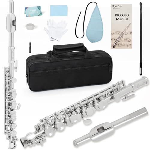 Kmise Closed Hole C Piccolo Professional Nickel Silver Body with Bronze Finish Includes Gig Bag Manual and Cleaning Kit for Beginners and School Bands (Nickel Plated)