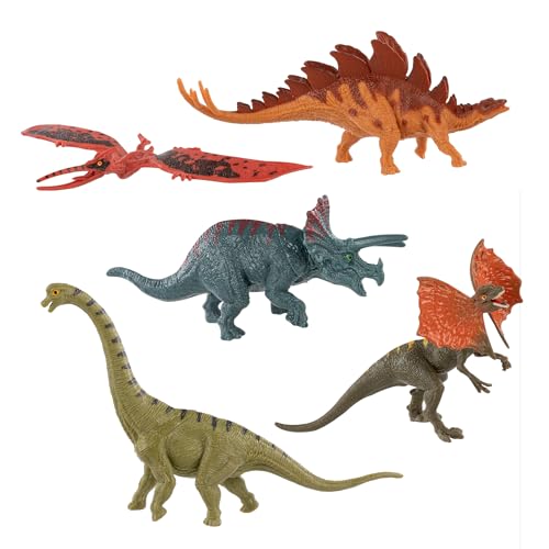 Idena 40387 - Set de Figuras de Juego, 5 Dinosaurios de plástico, Cada uno de Aprox. 15 cm, Figuras de Animales para niños a Partir de 3 años