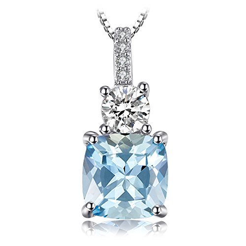 JewelryPalace 2.2ct Coussin Pendentif Pierre Naturelle Topaze Bleu Ciel en Argent Sterling 925 Pour Femme, Ensemble Parure de Bijoux Fille, Collier Chaine Cadeau Anniversaire 45CM