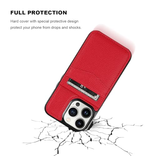 Image of KIHUWEY Compatible with iPhone 13 Pro Case Wallet with Credit Card Holder, Premium Leather Magnetic Clasp Kickstand Heavy Duty Protective Cover for iPhone 13 Pro 6.1 Inch (Lichee Red)