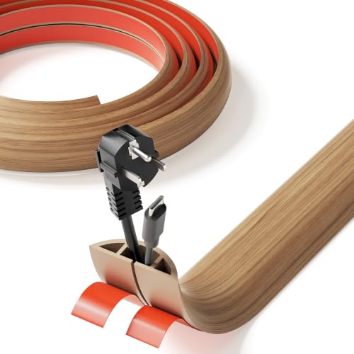 DELAMU Floor Cord Cover Self Adhesive Cord Hider, 5FT Cord Covers for Wires on Floor, Easy Cut Cord Protector Floor, Suitable for Home & Office, Yellow Oak