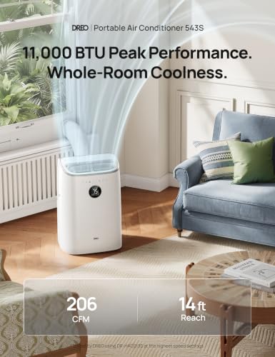 Image of DREO Portable Air Conditioner 543S, 11,000 BTU ASHRAE (7200 BTU DOE) Smart AC Unit for Bedroom with Drainage-free Cooling, Fan&Dehumidifier 3 in 1, APP /Voice /Remote, Quiet Standing AC for Room Indoors