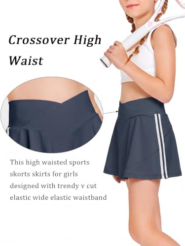 Image of Haloumoning Girls Tennis Skirt High Waisted Athletic Skorts | Pockets Shorts, Crossover,Workout Golf Running Skirts