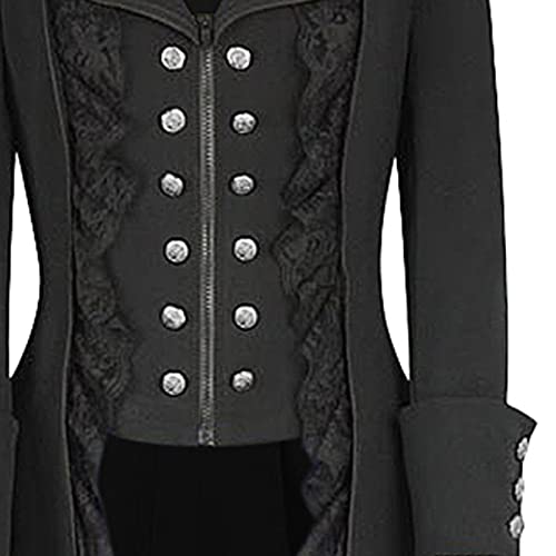 Medieval Vintage Coat Double Breasted Zip Up Jacket Long Sleeve Lace Trim Blouse Tops Plain Irregular Tailcoat Outwear3