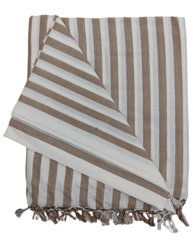 Image of Arvore Bunkaar Pure Handloom 100% Soft Desi Bamboo Viscose Soft Bhagalpuri Andi Chadar /Summer Blanket /Khes /Top Sheet /AC Blanket /Odhne wali Chadar (Brown White, Striped, 1, Bhagalpuri Chadar)