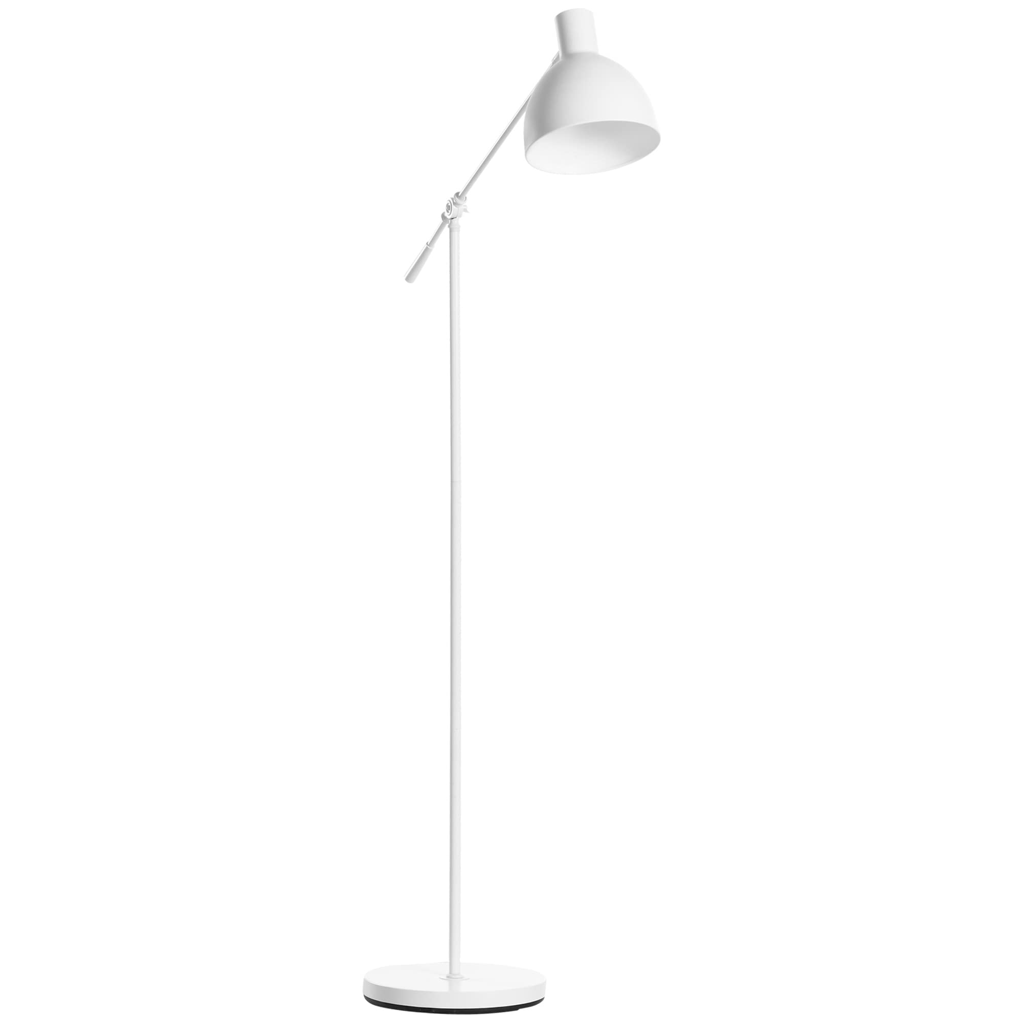 HOMCOM Lámpara de Pie Industrial Casquillo E27 Máx. 40W Lámpara de Lectura de Pie con Brazo Oscilante Altura Ajustable Pantalla Giratorio 90° para Salón Dormitorio Oficina Ø30x131-155 cm Blanco