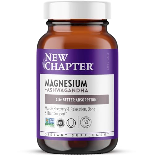 New Chapter Magnesium + Ashwagandha - Supports Muscle & Bone Health* - Highly Absorbable - Non-GMO Kosher Vegan & Gluten Free - 60 Tablets