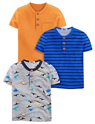 Boyoo Toddler Boys 2~3 Pack Short/Long Sleeve Henley Shirt Cotton Graphic Tee Shirt for 2-7Years