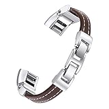 bayite Leather Bands Compatible Fitbit Alta and Alta HR, Adjustable Metal Buckle Leather Wristband, Chocolate Brown Small 5.5
