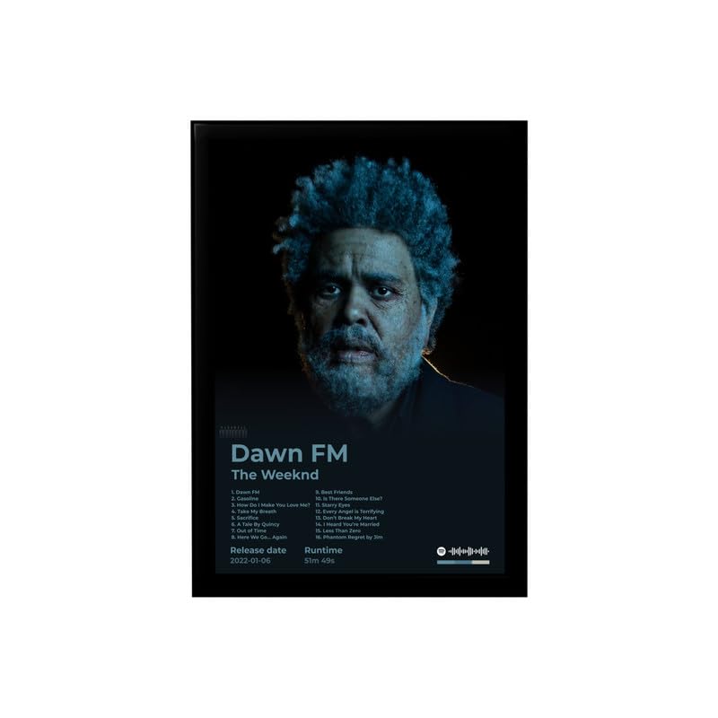 Image of BLINKART The Weekend - Dawn FM Wall Photo Frames | Wall Art for Bedroom, Living Room, Studio or Office | Album Cover Print with Spotify Song Link QR Code | Gift for Fans - 8x12 In