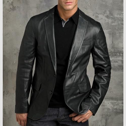 Men's Classic Leather Slim Fit Casual Blazer Stylish Fashinable Evening Coats (as1, alpha, xx_l, regular, regular, Black)2