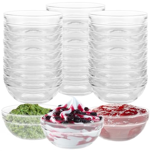 YAYODS 28 Stück Glasschüssel Ø 9 cm - Dessertschalen Glas 125 ml - Glasschale Dessert Gläser - Glasschüsseln - Kompottschalen Schüssel Glas - Salatschälchen - Schälchen für Snacks, Salat, Obst
