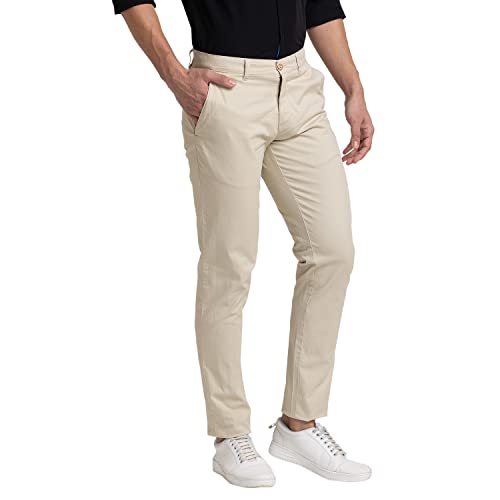 Image of Parx Men Low Rise Tapered Fit Solid Pattern Cotton Spandex Blend Flat Front Casual Trouser