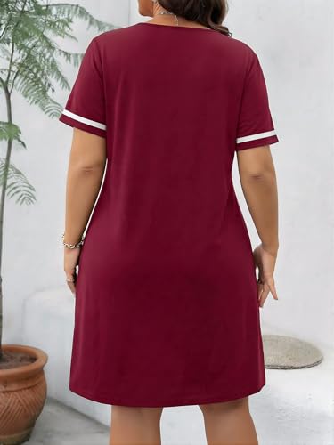 Image of Verdusa Women's Plus Size A Line T Shirt Dress Short Sleeve V Neck Tunic Dresses Casual Outfits