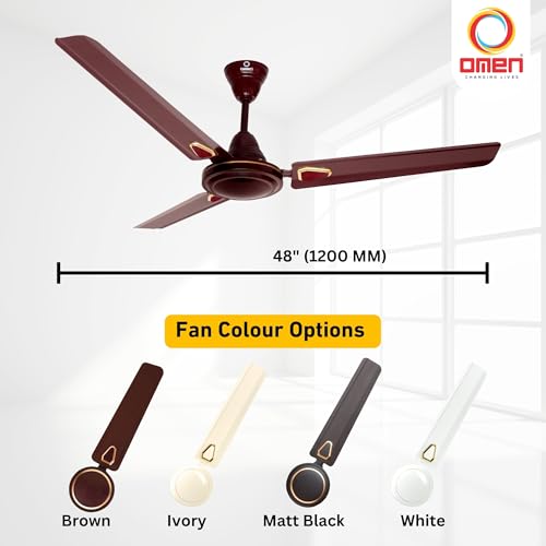 Image of Omen Changing Lives Aeroclassic Deco 1200mm Ceiling Fan for Home | BEE Star Rated | Decorative Fan & Elegant Design | High Air Delivery | Double Ball Bearing | 2 Year Warranty| (Brown)