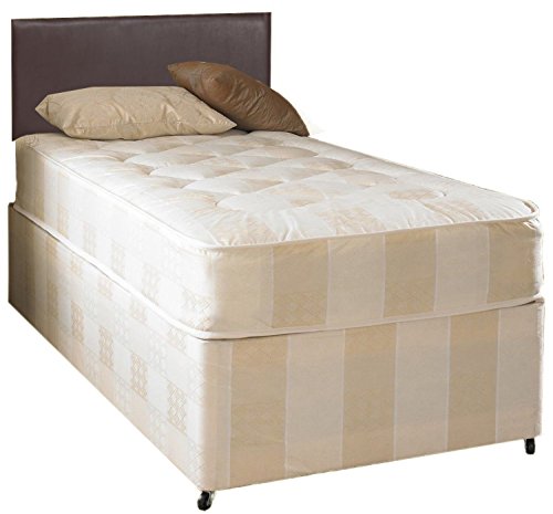 Single 3FT Deep Quilt Divan Bed Set Including Base Deep Quilt Mattress And Faux Leather Headboard