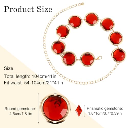 Red Gem Cosplay Belt Set for Women, Halloween Anime Cosplay Waist Belt Acrylic Rhinestones Chain Belt with Red Gems Diamond Adjustable Link Belt for Halloween Costume Cosplay Props3