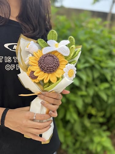 Unboxed Gifts' 1pcs Artificial Sunflower Crochet Flower Bouquet/C...