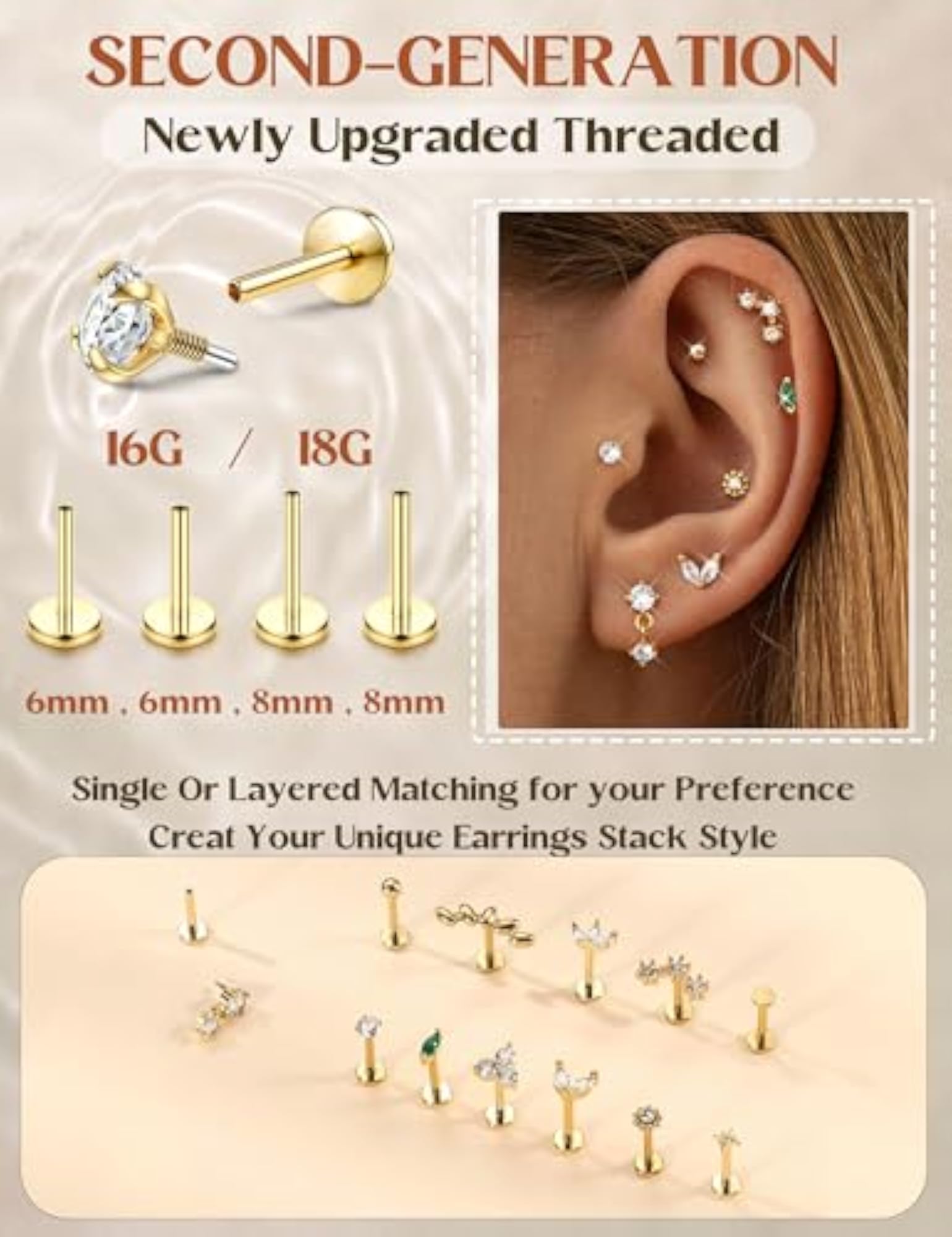 Women's Hypoallergenic Surgical Steel Helix Tragus Earrings Set