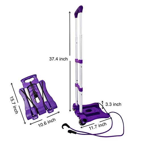 Image of Folding Hand Truck and Dolly, 80lbs Collapsible Aluminum Folding Hand Trucks with 2 Elastic Ropes, Compact & Lightweight Folding Luggage Cart for Home & Travel Luggage Moving - Purple