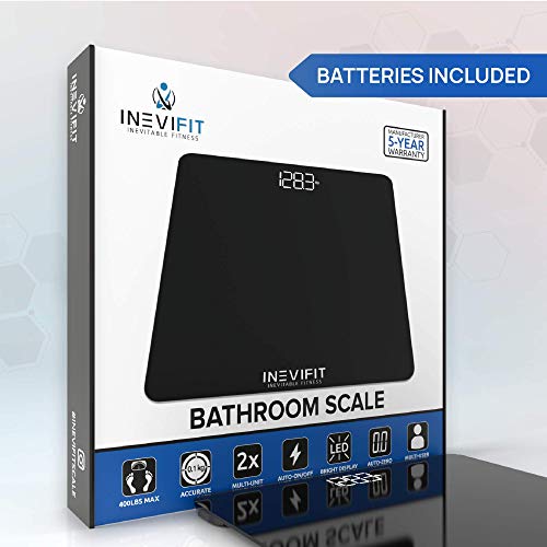 Inevifit Bathroom Scale, Highly Accurate Digital Bathroom Body Scale, Measures Weight Up To 400 Lbs. Includes Batteries #TOP4