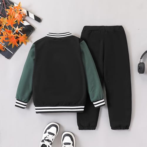 Image of Cakaner Boys Color Block Button Down Shirt and Jogger Pants Button Up Sweatsuits Sets (Size: 5-12T)