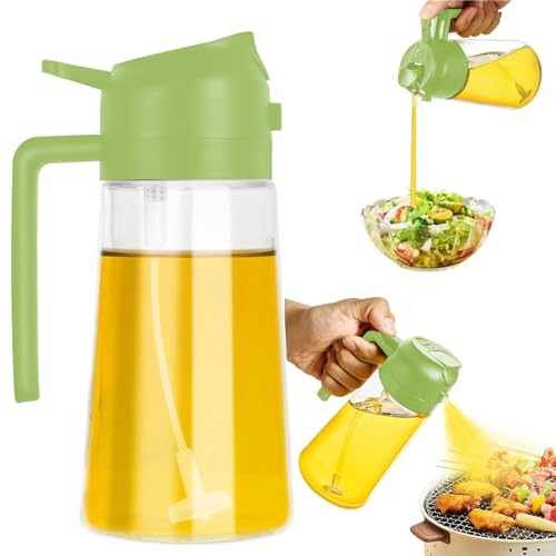 AADHIK 600ml 2 in 1 Olive Oil Sprayer and Oil Dispenser Bottle for Kitchen, Glass Oil Bottle with Premium Nozzle, Oil Sprayer for Air Fryer, Salad, BBQ,Roasting (Multi-Color) (Pack of 1)