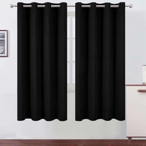 Image of LEMOMO Blackout Curtains 66 x 72 Inch Long Black Curtains Set of 2 Panels Room Darkening Curtains for Bedroom and Living Room