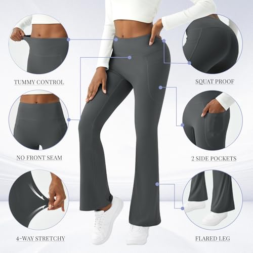 Image of COPYLEAF Womens Yoga Pants with Pockets High Waisted Flare Leggings Bell Bottom Yoga Dress Pants Seamless Bootcut Pants