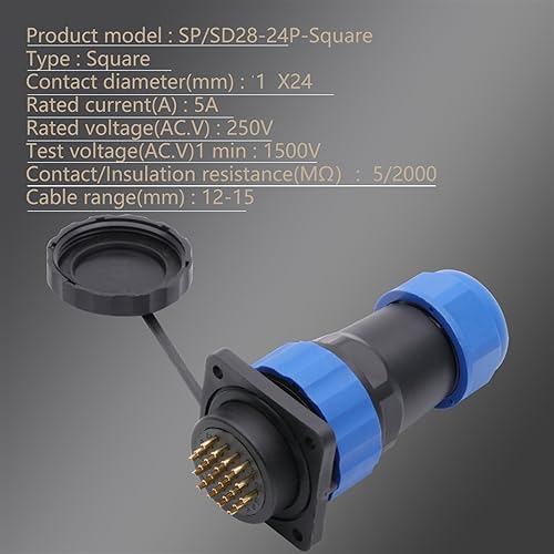 Conector aviación SP/SD28 macho hembra 28MM 7 pines para montaje en panel cuadrado 7