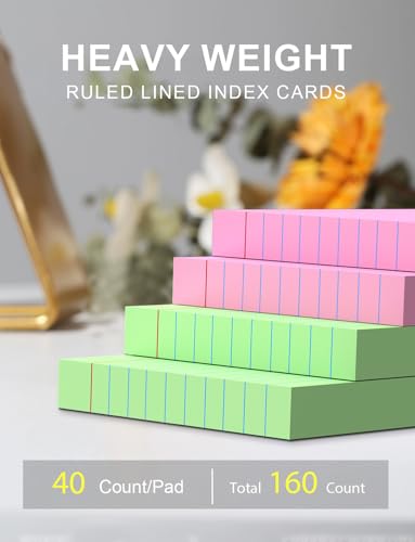 image for MSKKSM Pink Index Cards 4x6 Inch - 160 Pack, Ruled Index Flash Cards f
