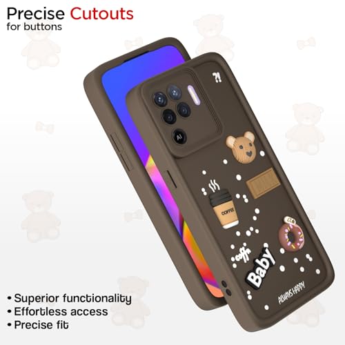 Image of Pikkme Back Cover for Oppo F19 Pro | Cute Fun Cartoon 3D Bear Silicone Full Body Protection Bumper Case (Brown)