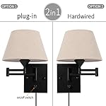 Pauwer Plug in Wall Sconce Set of 2 Swing Arm Wall Lamp with Plug in Cord and Fabric Shade Wall Light Fixtures for Hallway Bedroom Living Room (Beige Shade) - Image 4
