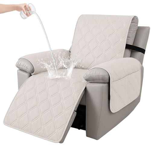 Ystyle Funda Sillon Relax Reclinable 1 Plaza, Funda Butaca Reclinable Impermeable con Banda Elástica, Antimanchas y Antiarañazos, Fundas Lavables para Sillas Reclinables, Beige
