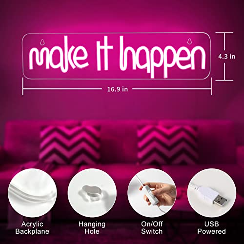 Make It Happen Neon Sign, Led Neon Lights For Wall Decor, Usb Powered Acrylic Neon Signs, Art Decorative Lights For Bedroom Room Aesthetic, Bachelorette Party, Birthday Gift, Living, Gamer Room #TOP2
