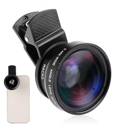 2 en 1 Lente para Cámara de Teléfono Celular Zoom para Movil, 12.5X Lente Macro para Movil 0.45X Lente Gran Angular para iPhone y la Mayoría de los Teléfonos Inteligentes