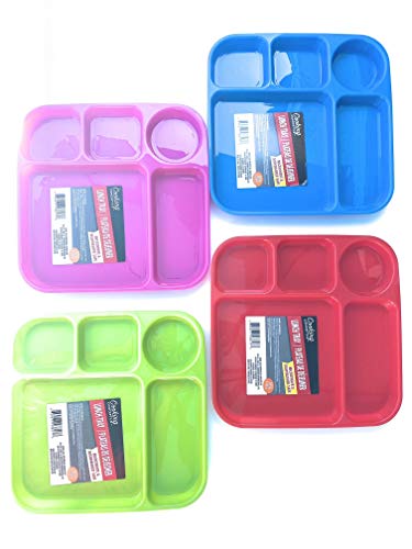 Cooking Concepts Divided Lunch Tray Bundle-Set Of 4 Kids Colorful Dinner Breakfast Bpa Free Microwave Dishwasher Safe Individual Plates Toddlers All Ages #TOP1