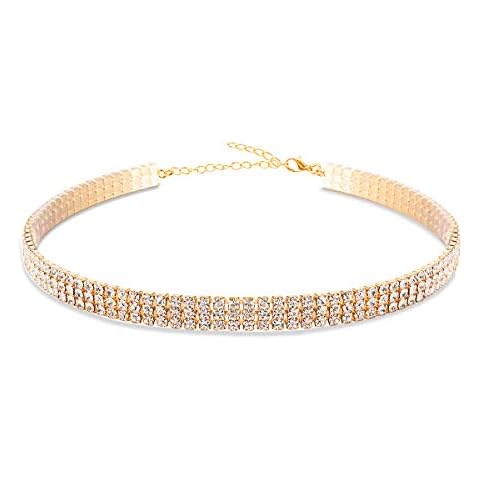 EFTOM Rhinestone Necklaces for Women 14K Gold Plated Diamond Choker Necklace Adjustable Rhinestone Choker 3 Rows Cover