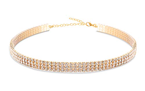 EFTOM Gold 3 Rows Crystal Diamond Choker Necklace Adjustable Rhinestone Chokers for Women