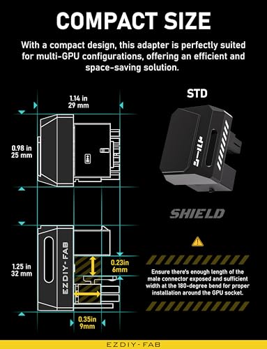 EZDIY-FAB Adaptador PCIe 5.1 - 600W 12 + 4 pinos, conector de alimentação GPU 12VHPWR de 16 pinos, adaptador GPU 12V-2x6, ângulo reto de 180 graus - compatível com RTX 3090Ti, 4070Ti, 4080, 4090 GPU - Imagem 9