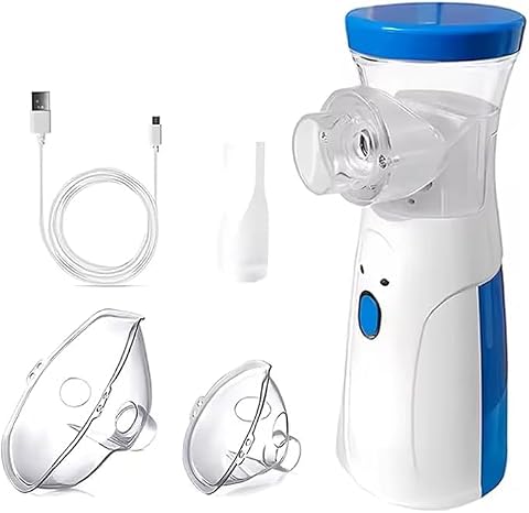 Portable Mesh Nebulizer Machine, Handheld Nebulizer with 2 Masks and Mouthpiece, Quiet Mist Device, AA Battery Powered for Travel and Home Use
