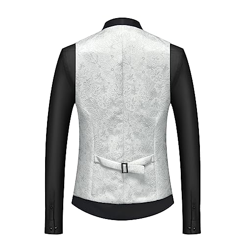 UNINUKOO Mens Slim Fit Suit 3 Piece 1 Button Paisley Prom Floral Wedding Tuxedo for Men US Size L White4