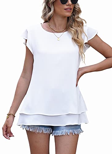 lime flare Women Dressy Double Layers Business Casual Blouse Tshirt Tops Summer Tunic Shirt