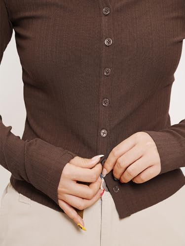 Sdencin Women Stylish Crew Neck Long Sleeve Open Front Button Down Knit Cardigan Fall Slim Fit Button Up Sweater Tops4