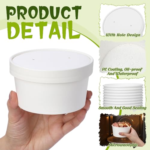 Image of Fulmoon 15 oz 100 Pack Paper Containers with Lids Soup Bowl Cup, White