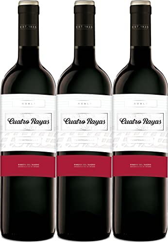 CUATRO RAYAS Tempranillo Roble - Vino Tinto DO Ribera del Duero (3 Botellas x 750ml)